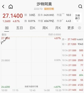 又一石油巨头宣布减产，沙特阿美大涨近5%，沙特股市高开高走