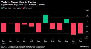 特斯拉欧洲销量依然惨淡 2月份同比下降四成