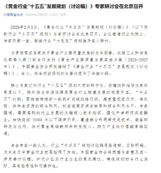 《黄金行业“十五五”发展规划（讨论稿）》专家研讨会在北京召开