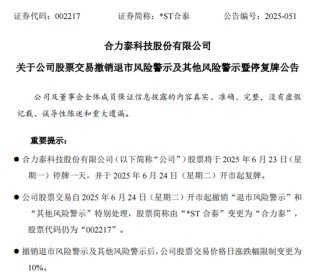 明日停牌！002217，成功“摘帽”