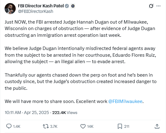 FBI逮捕威斯康星州法官 特朗普时代移民执法行动升级  第2张