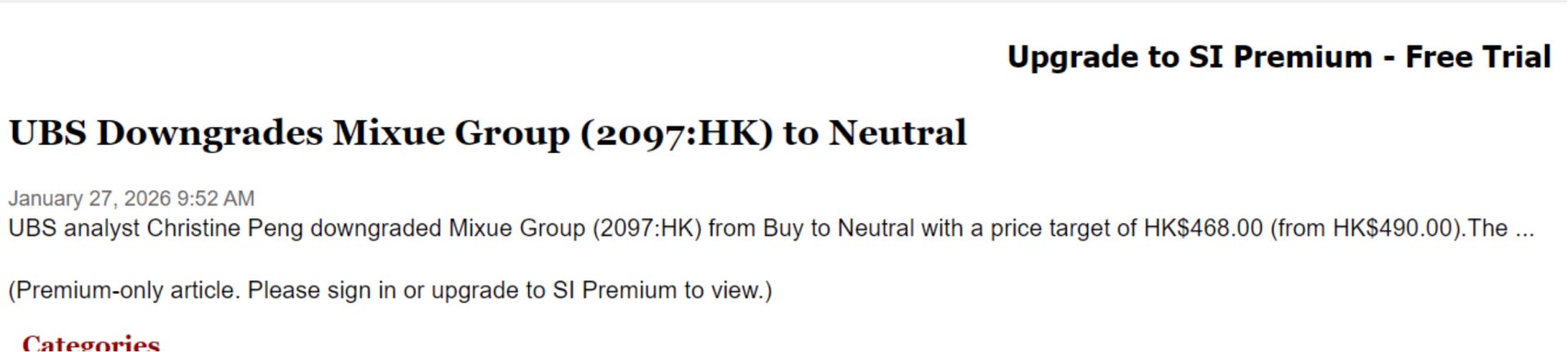 突发！蜜雪集团被瑞银下调评级 股价重挫超10%  第2张